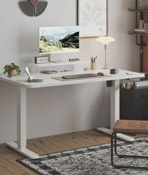 Elektrisch In Hoogte Verstelbaar Bureau 160x70cm Wit met Monitorstandaard - Ergonomisch Zit-Sta Werkplek