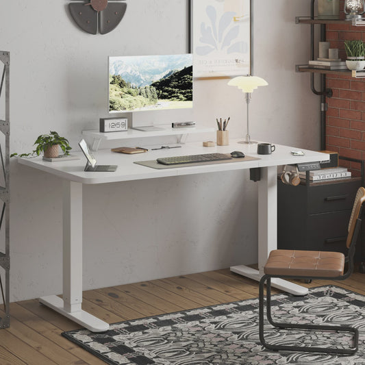 Elektrisch In Hoogte Verstelbaar Bureau 160x70cm Wit met Monitorstandaard - Ergonomisch Zit-Sta Werkplek