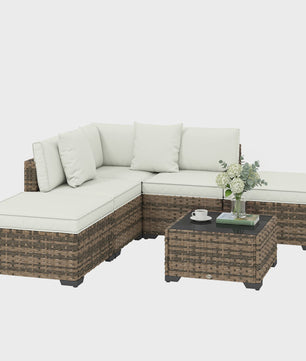 Outsunny Loungeset 6-delig Rotan Tuinmeubelen met Kussens en Salontafel