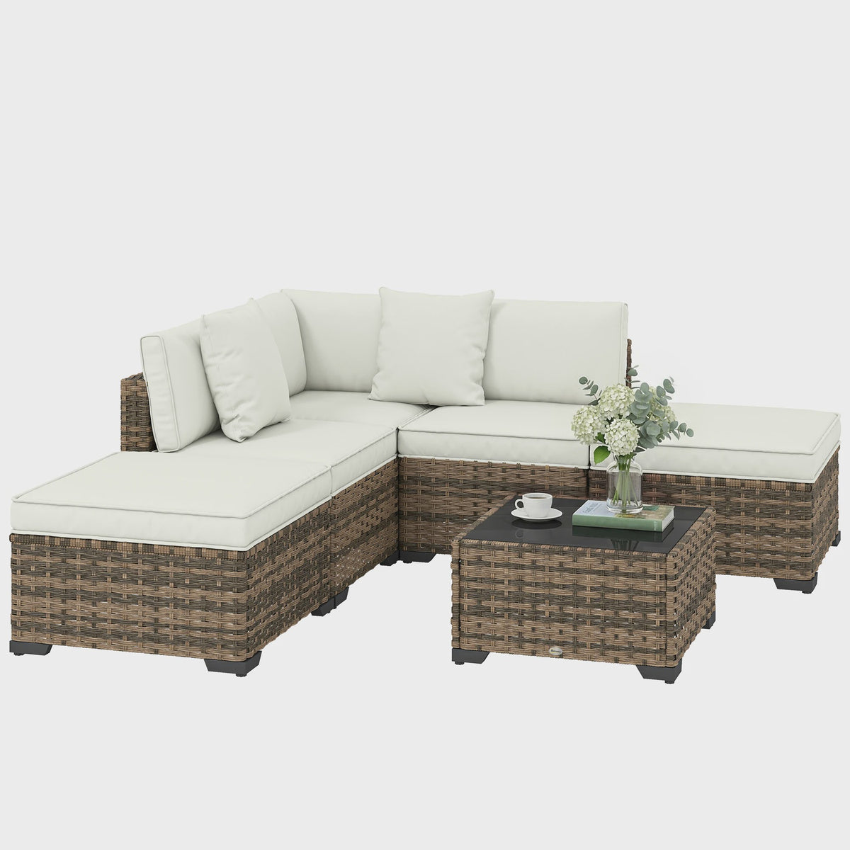 Outsunny Loungeset 6-delig Rotan Tuinmeubelen met Kussens en Salontafel