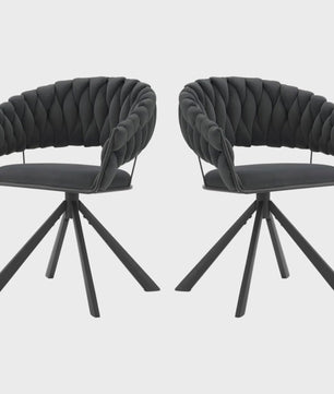 Set van 2 fluwelen draaistoelen 360° met geweven rugleuning en metalen poten