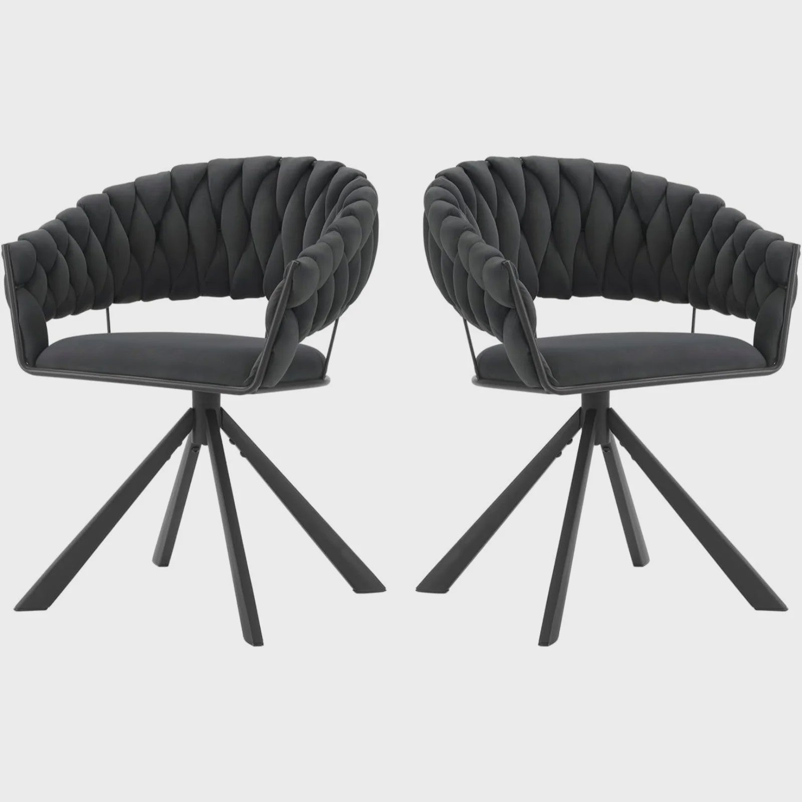 Set van 2 fluwelen draaistoelen 360° met geweven rugleuning en metalen poten