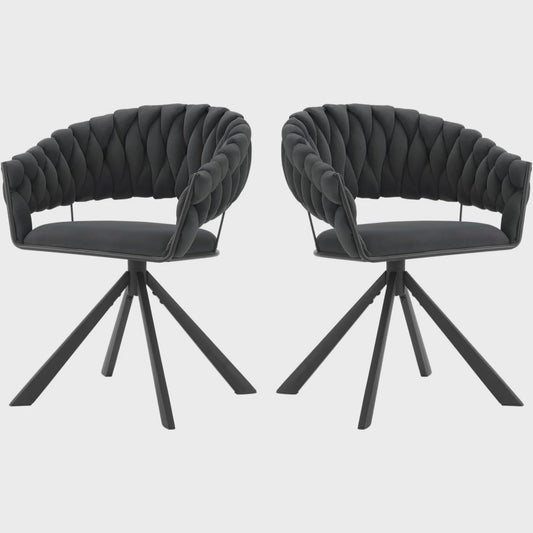 Set van 2 fluwelen draaistoelen 360° met geweven rugleuning en metalen poten