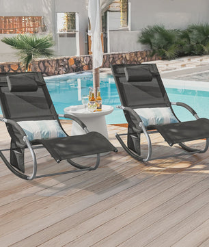 Set van 2 Loungestoelen - Verstelbare Ligstoelen met Kussen voor Tuin, Terras & Strand