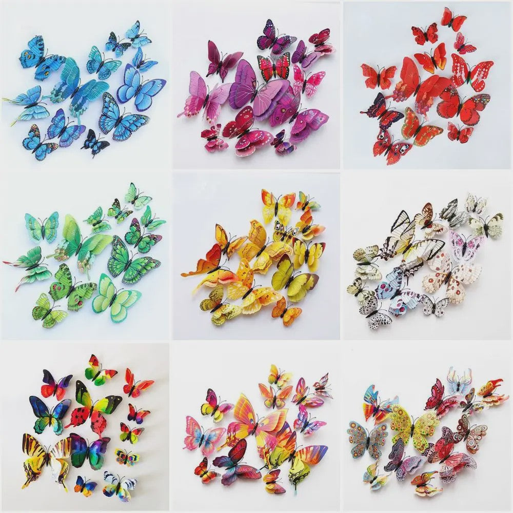 12x 3D Vlinder Stickers - Kleurrijke Decoratie voor Huis, Bruiloft & Kantoor
