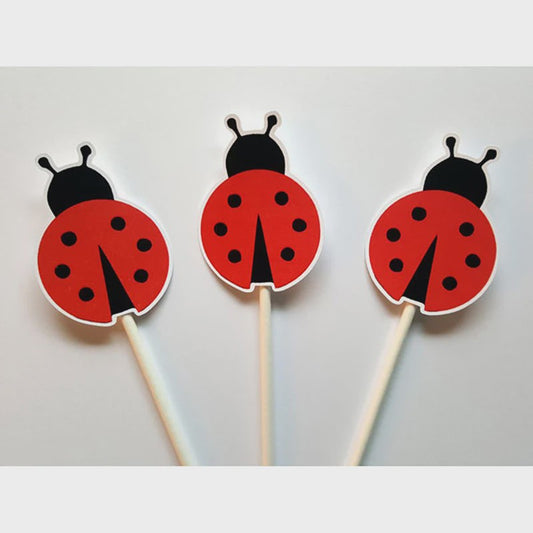 24x Lieveheersbeestje Cupcake Toppers - Rood met Zwarte Stippen - Feestdecoratie
