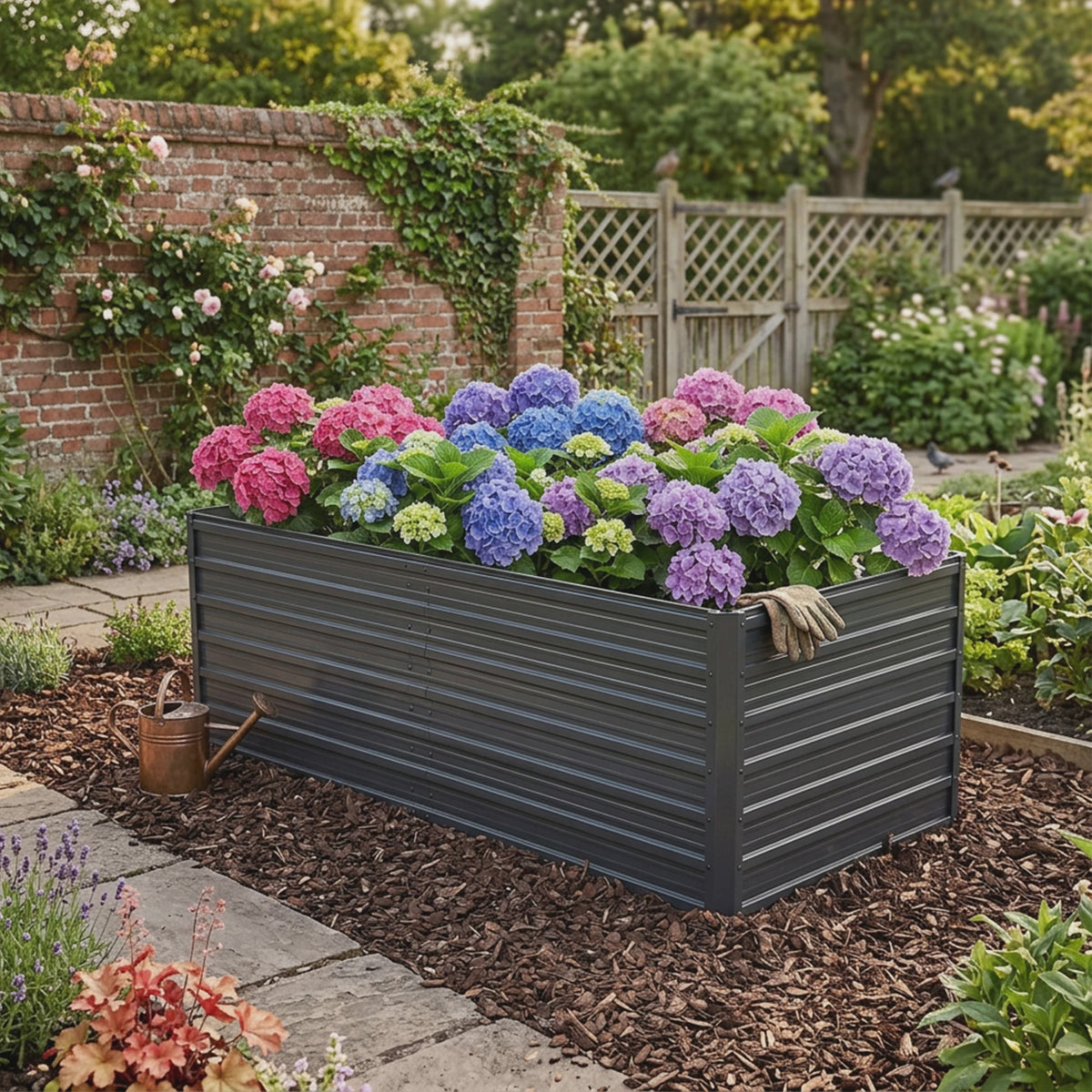 Verhoogd Zwart Metalen Plantenbak 190x90x64cm - Duurzaam & Roestvrij