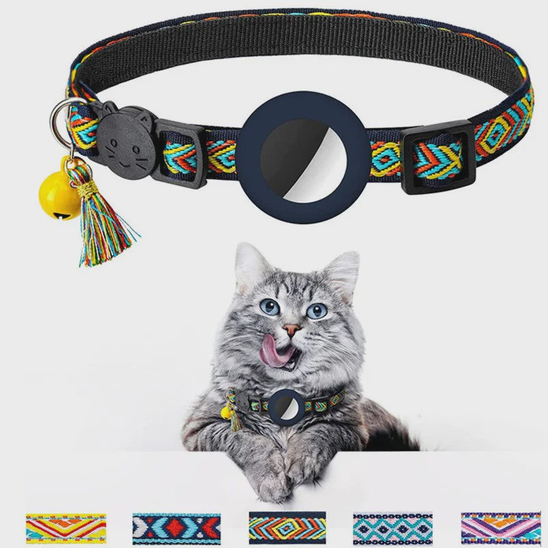 Verstelbare Halsband voor Katten en Puppy's met Airtag Houder en Belletje