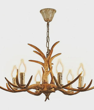 Luxe Herten Gewei Kroonluchter - 6-Lichts Hanglamp met E14 Fitting