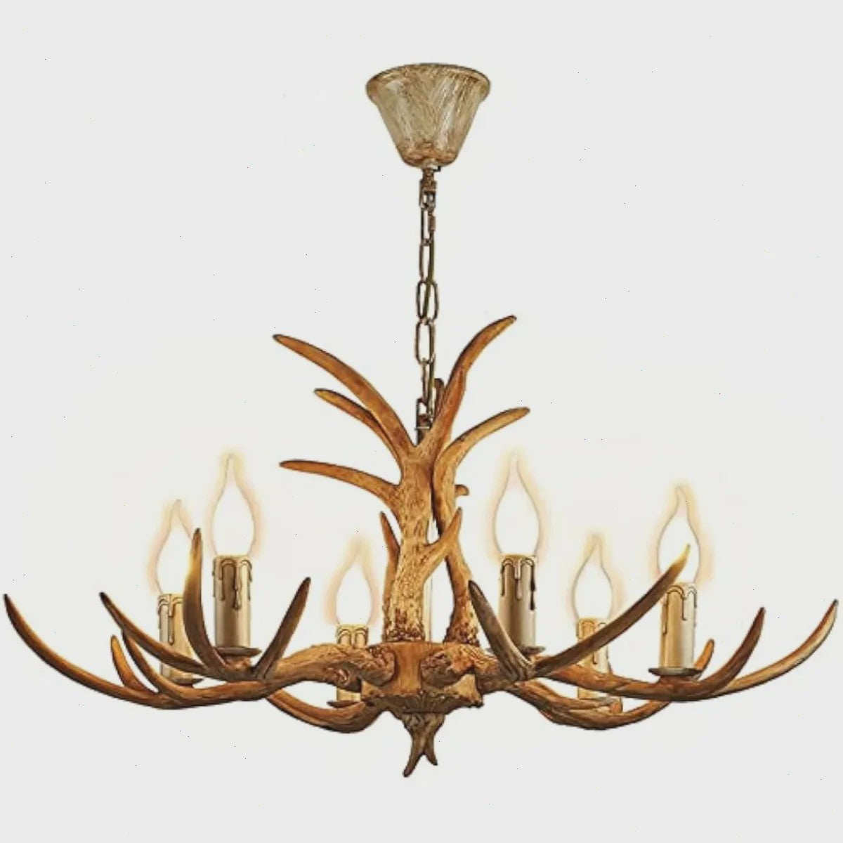 Luxe Herten Gewei Kroonluchter - 6-Lichts Hanglamp met E14 Fitting