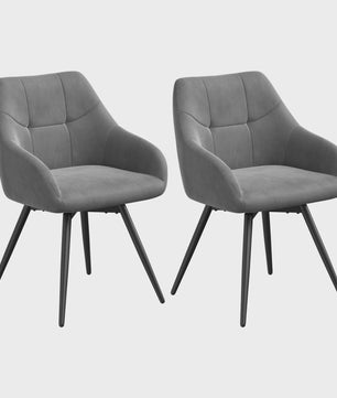 Draaibare eetkamerstoelen van fluweel met armleuningen en metalen poten (set van 2)