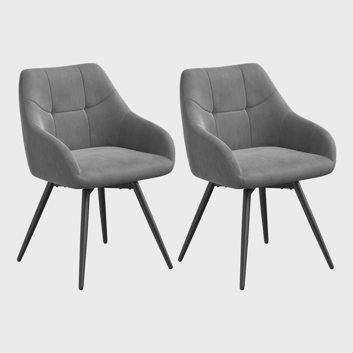 Draaibare eetkamerstoelen van fluweel met armleuningen en metalen poten (set van 2)
