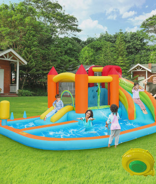 Opblaasbaar Kasteel met Waterbaan, Glijbaan, Trampoline & Waterkanon