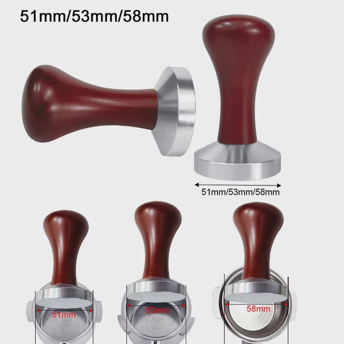 Professionele Espresso Tamper met Houten Handvat - 51mm, 53mm, 58mm - Barista Kwaliteit