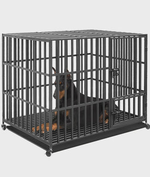 Robuuste Metalen Hondenkennel met 3 Deuren, Wielen en Uitneembare Lade