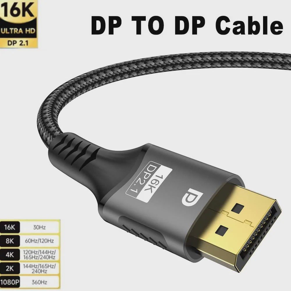 Displayport 2.1 Kabel - 16K Ultra HD, 8K 120Hz, 4K 240Hz, 80Gbps, HDR - Voor Gaming, Laptop, Monitor