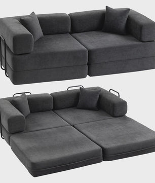 HOMCOM 2-Zits Sofa Bed - Inklapbare Bank met Chenille Bekleding en 2 Kussens