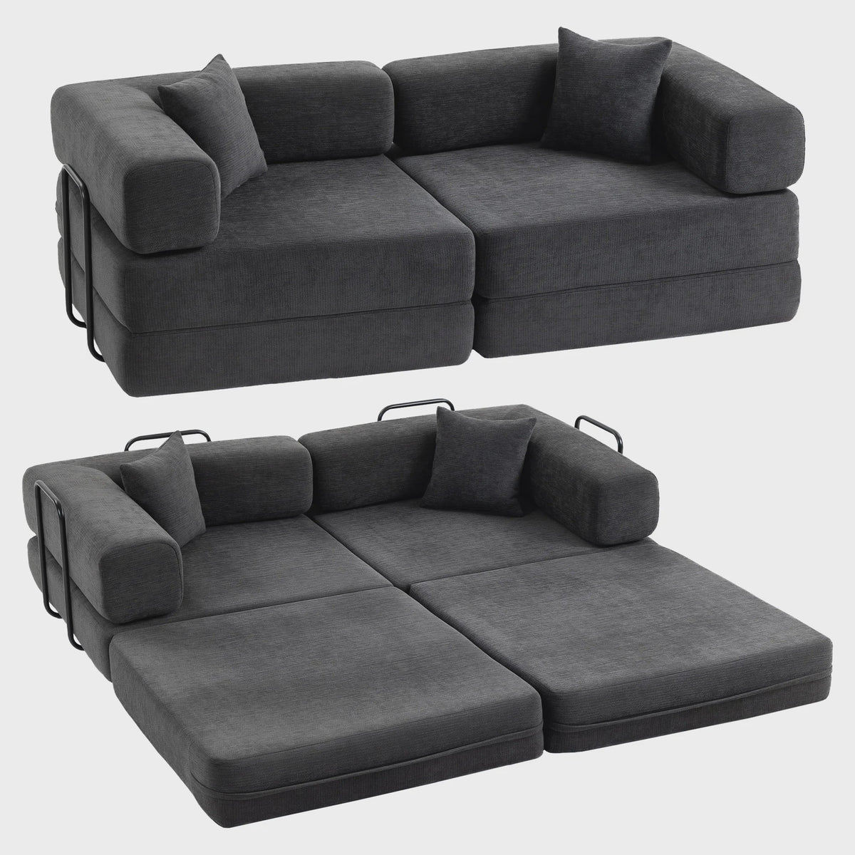 HOMCOM 2-Zits Sofa Bed - Inklapbare Bank met Chenille Bekleding en 2 Kussens