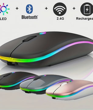Draadloze Oplaadbare Muis met LED Verlichting - Stille Klik & Dual Mode (Bluetooth/2.4Ghz) voor PC/Laptop