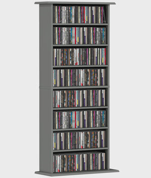 HOMCOM Opbergkast voor CD/DVD/Blu-ray - Grijs - 8 Vakken, 6 Verstelbare Planken