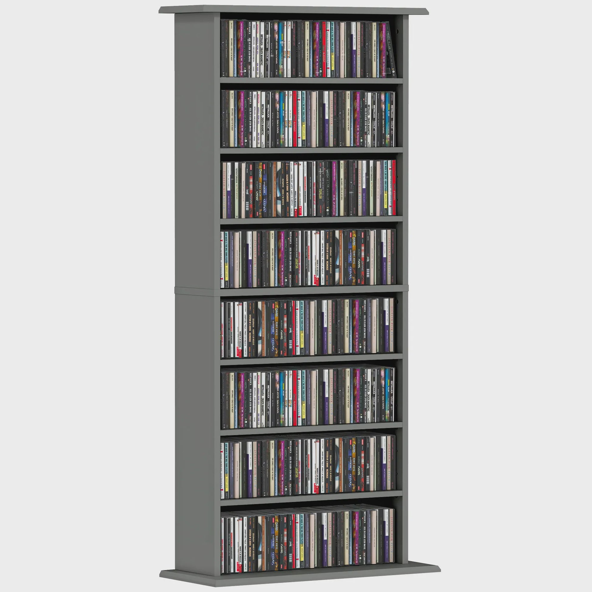 HOMCOM Opbergkast voor CD/DVD/Blu-ray - Grijs - 8 Vakken, 6 Verstelbare Planken