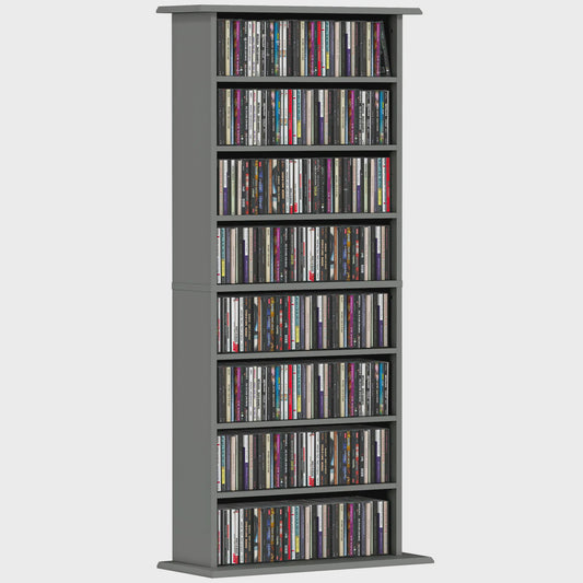 HOMCOM Opbergkast voor CD/DVD/Blu-ray - Grijs - 8 Vakken, 6 Verstelbare Planken