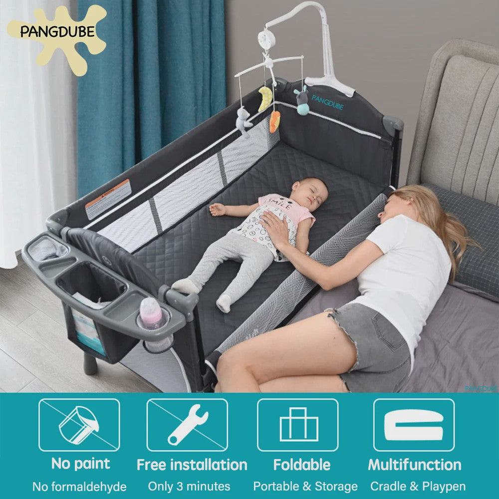PANGDUBE 4-in-1 Multifunctioneel Babybedje: Wieg, Verschoontafel & Reisbed