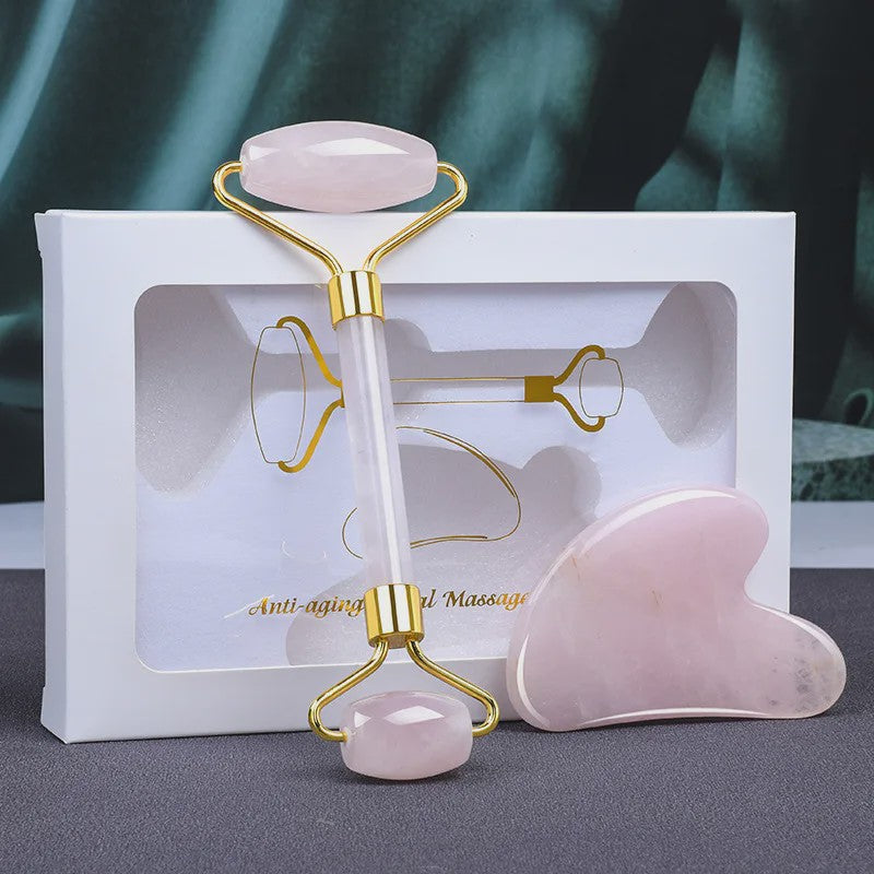 Natuurlijke Jade Roller & Gua Sha Steen Set - Gezichts-, Lichaams- en Nekmassage