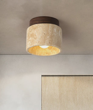 Japanse Stijl LED Plafondlamp - Natuursteen & Hout - Sfeervolle Verlichting