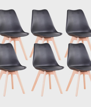 Set van 4 of 6 Nordic Eetkamerstoelen met PU Zitting en Beukenhouten Poten