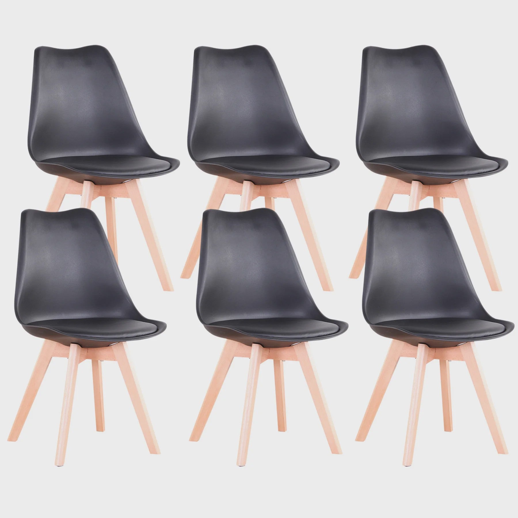 Set van 4 of 6 Nordic Eetkamerstoelen met PU Zitting en Beukenhouten Poten