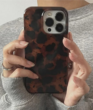 Retro Amber & Luipaard Print Hoesje voor iPhone - Stijlvolle Bescherming