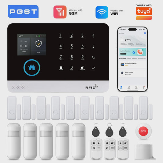 Slim Beveiligingssysteem voor Thuis: WIFI/GSM Alarm met Deur- en Bewegingssensoren, Tuya & Alexa Compatibel