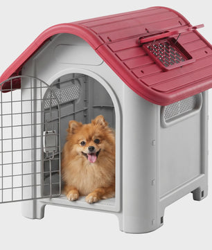 Pawhut Dubbele Hondenren/Hok - Buiten & Binnen - Metaal & Ventilatie - 59x75x66 cm - Rood
