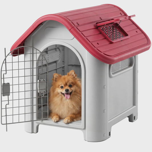 Pawhut Dubbele Hondenren/Hok - Buiten & Binnen - Metaal & Ventilatie - 59x75x66 cm - Rood