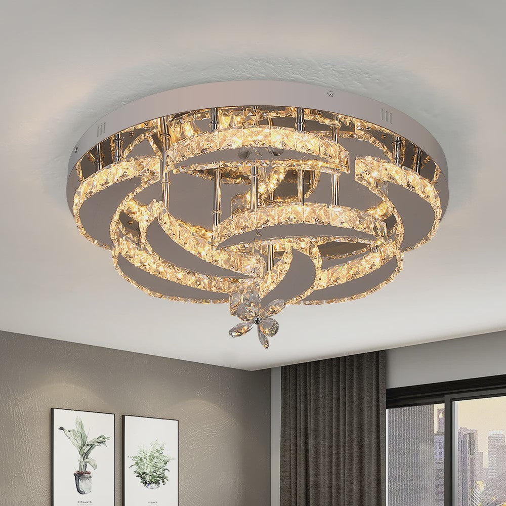 Luxe Kristallen Plafondlamp - Modern LED Verlichting met Dimbare Helderheid en Kleurtemperatuur voor Woonkamer en Eetkamer