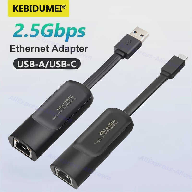2.5Gbps USB Ethernet Adapter - Snelle Netwerkkaart voor Laptop & PC (USB-A/C)