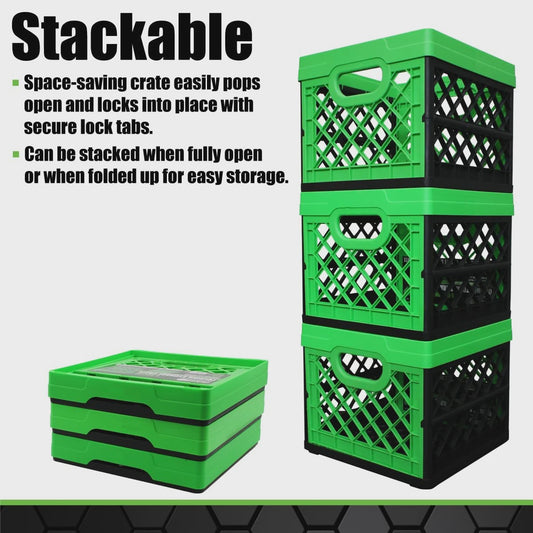 Opvouwbare Stapelbare Opbergkrat Groen - 23 Liter - Heavy Duty Plastic