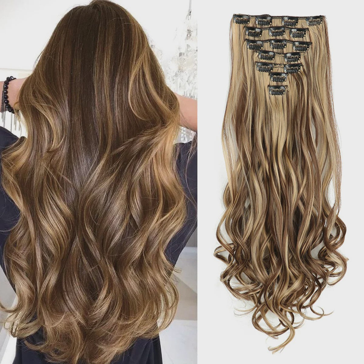 Clip-in Haarverlenging 7 Delig - 55cm Lang Krullend Synthetisch Haar
