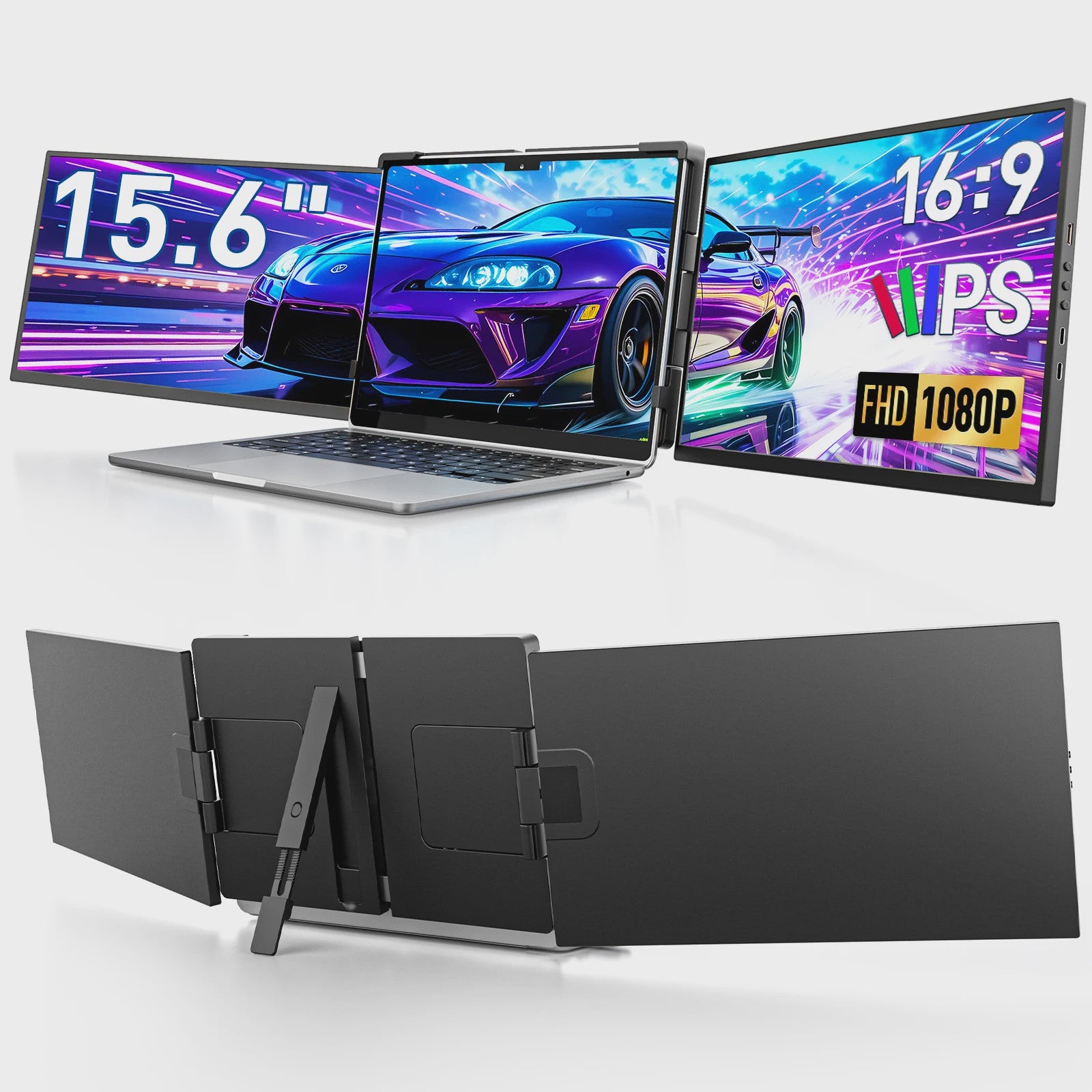 15.6" Triple Screen Extender: 2x FHD IPS Externe Monitors voor Laptops (13-17")