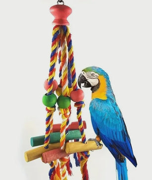 Kleurrijk Papegaai Speeltje: Katoen Touw, Houten Blokken & Kralen - Verrijk de Kooi!