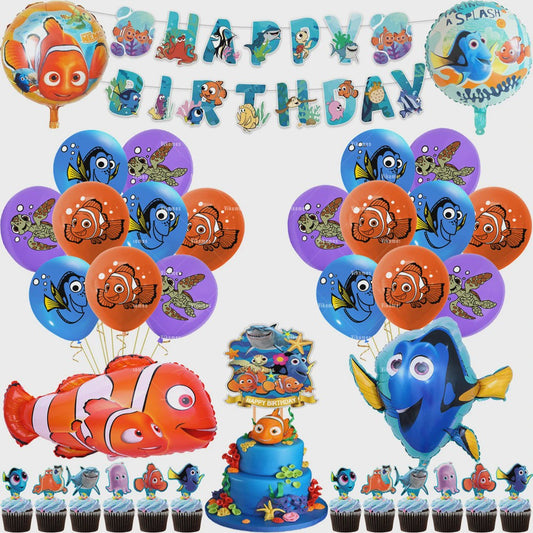 Nemo & Dory Verjaardagsdecoratie Set: Ballonnen, Banner & Cake Topper