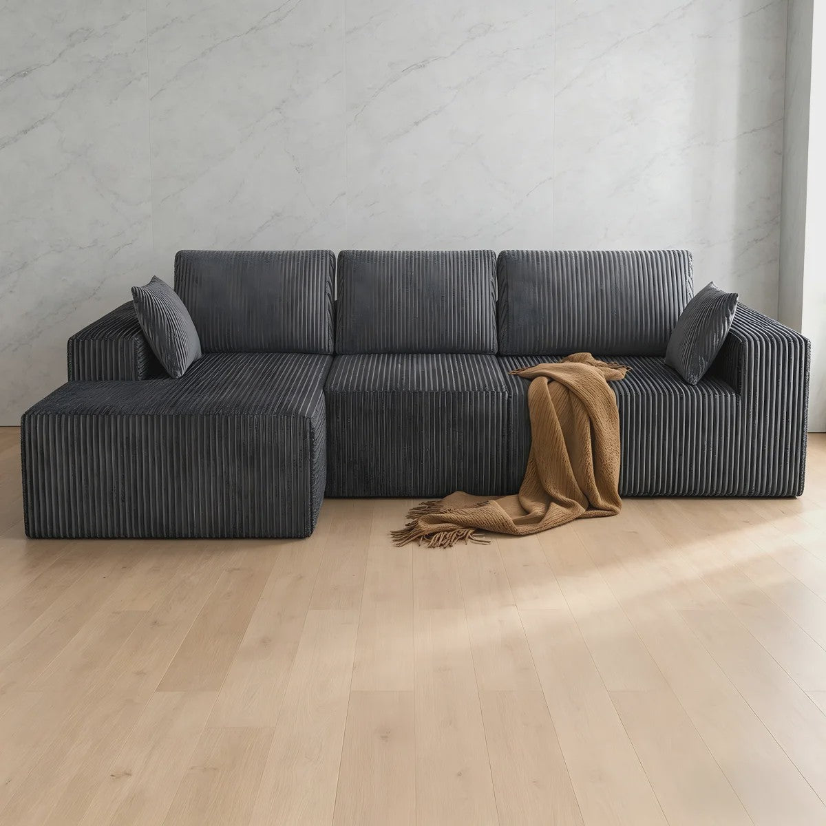 Moderne L-vormige Velvet Hoekbank 278x175cm - Geen Montage Vereist