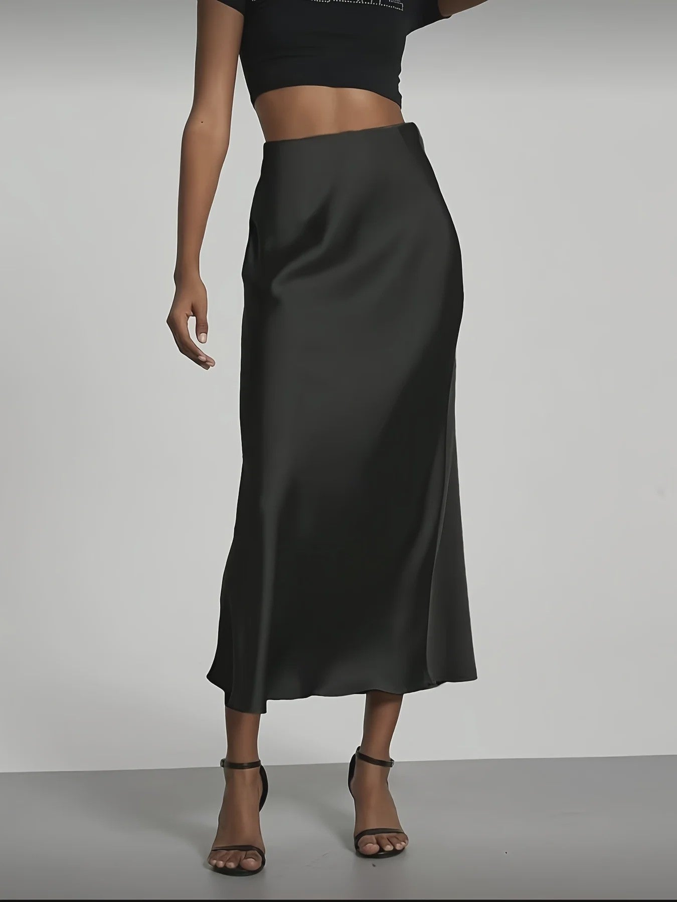 Elegante Satin Midi Rok met Hoge Taille en Draping - Veelzijdig & Chic