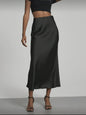Elegante Satin Midi Rok met Hoge Taille en Draping - Veelzijdig & Chic