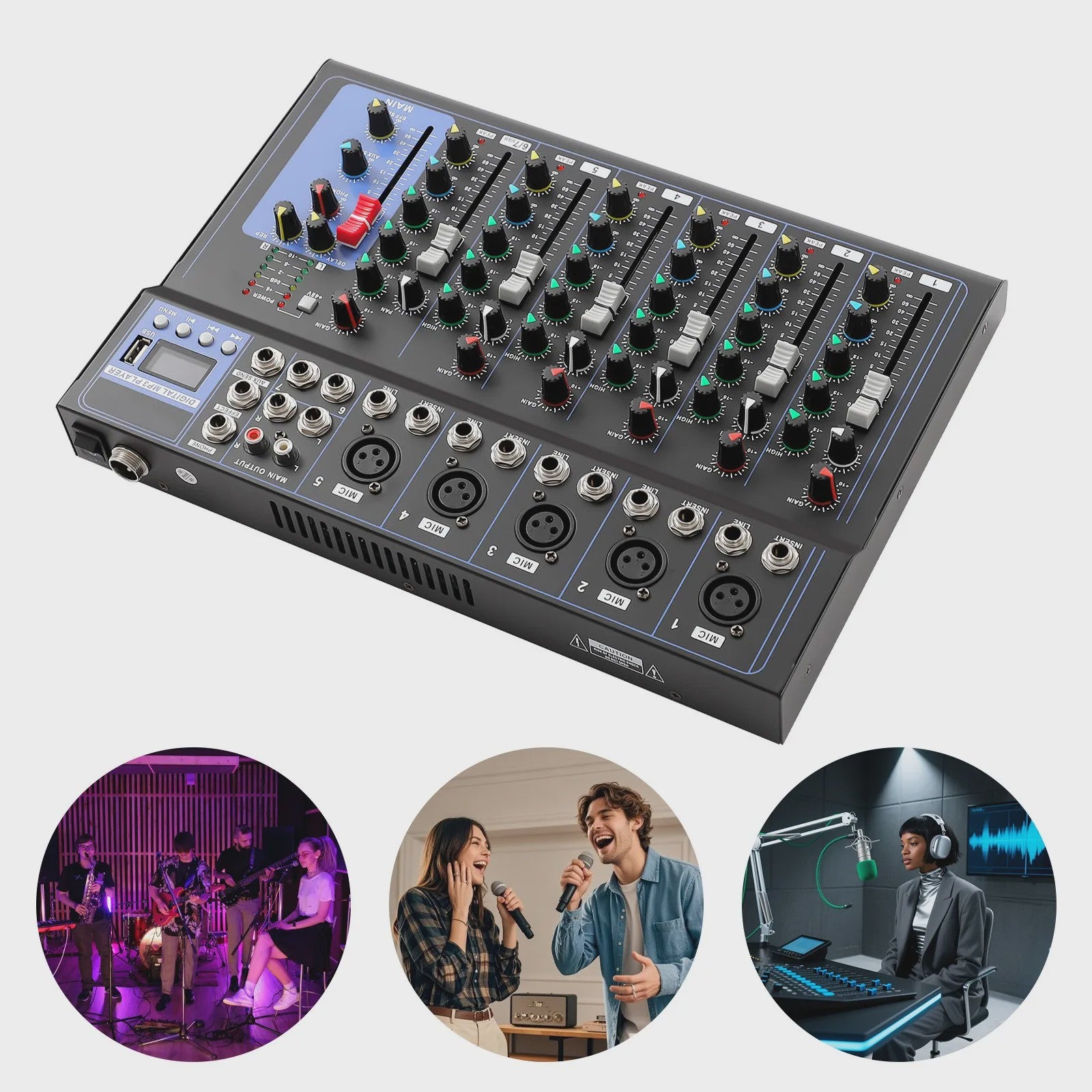 Professionele 7-Kanaals Audio Mixer voor DJ's, Live Studio & Muziekproductie