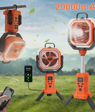 Draagbare Camping Ventilator met Vernevelaar, 20000mAh, Afstandsbediening & LED Licht