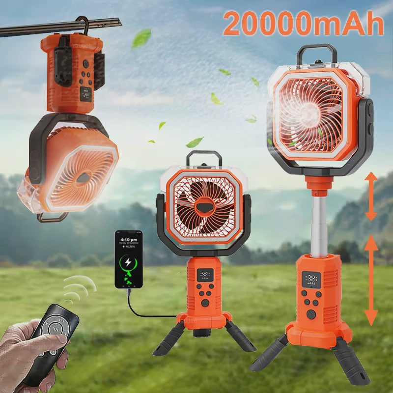 Draagbare Camping Ventilator met Vernevelaar, 20000mAh, Afstandsbediening & LED Licht