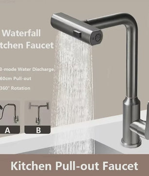 Grijze/Zilveren Uittrekbare Keukenkraan met Flexibele Douchemodus en Warm/Koud Water - Dekmontage