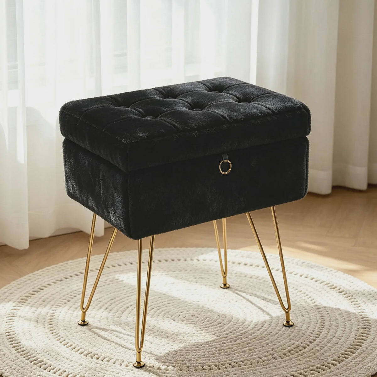 Luxe Faux Fur Opbergkruk met Goudkleurige Poten - 8L Inhoud & Verstelbaar